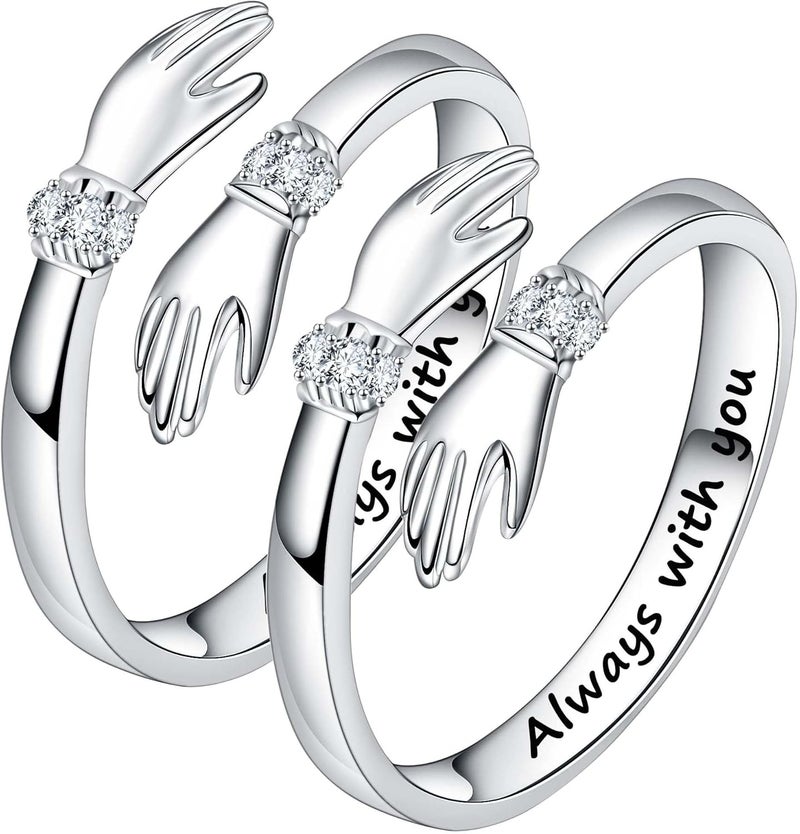 DkakoJew 2Pcs Always with You Hug Ring for Women Teen Girls, Adjustable Ring Jewelry Promise Ring, Best Birthday Gift Christmas Gift - Image 1